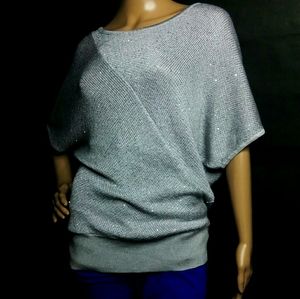 BLINGED OUT HOLIDAY SHORT SLEEVE SWEATER GREY